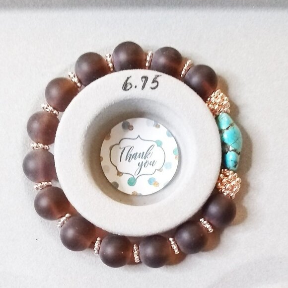 ๐๐๐ GIFT WORTHY ~ Beaded Bracelet + Earring Set! Turquoise + Brown + Rosegold - Picture 2 of 7